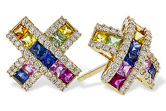 E320-49032: EARRINGS 1.00 MULTI-COLOR SAPPH 1.38 TGW